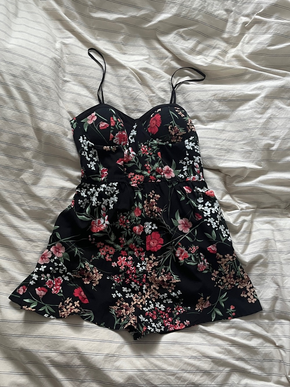 Floral Black Romper with Pockets